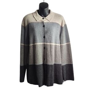 Deane & White Womens Long Sleeve Collared Cardigan Sweater Color Block Size L